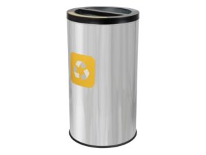 Okrągły kosz do segregacji dwukomorowy ze stalowymi wkładami - 2x30L